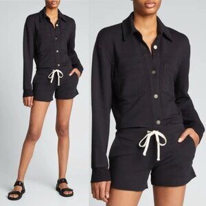 NWT Monrow Cropped Trucker Jacket L Faded Black Shacket Supersoft Fleece Plush